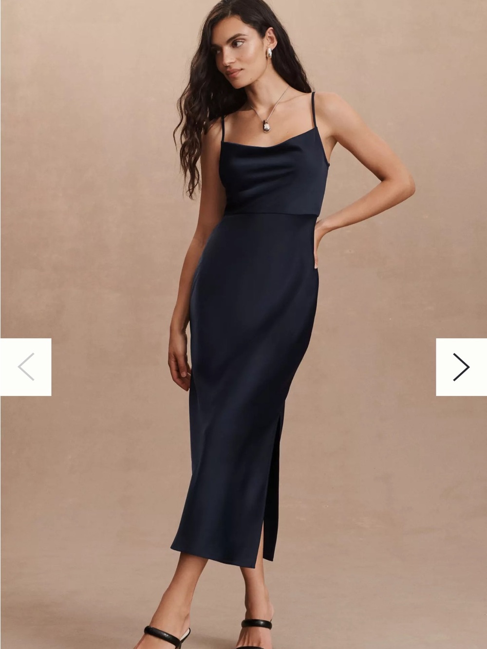 Anthropologie New With Tags Black Satin Slip Midi Dress with Cowl Neckline